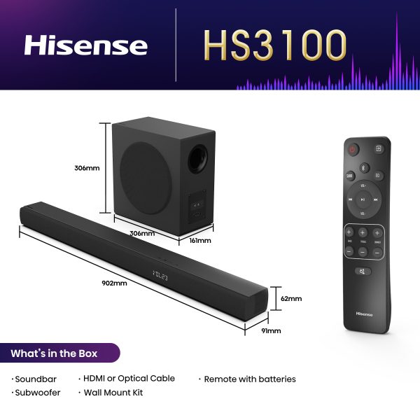 Hisense HS3100 Soundbar 3.1 Channel Wireless Subwoofer-3