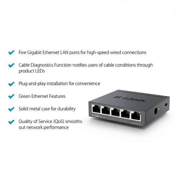 D Link 5 Port Gigabit Switch Metal Fanless Plug Play-1