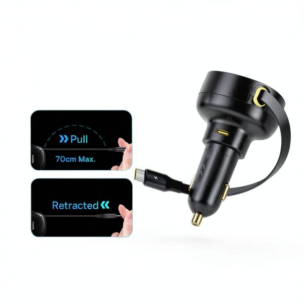 Pavo 30W Car Charger Retractable Cable Dual Port Fast-5