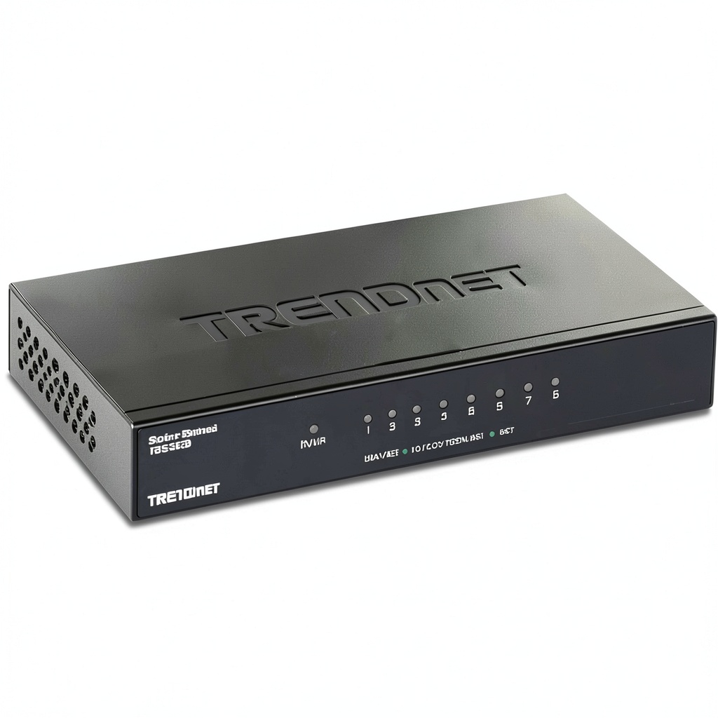 Installing TRENDnet 8 Port Gigabit Desktop Switch Metal Fanless Design on a wooden desk