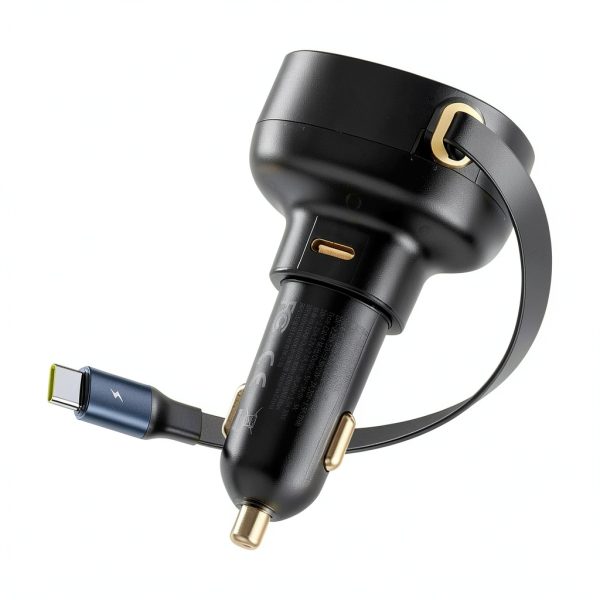 Pavo 30W Car Charger Retractable Cable Dual Port Fast-1