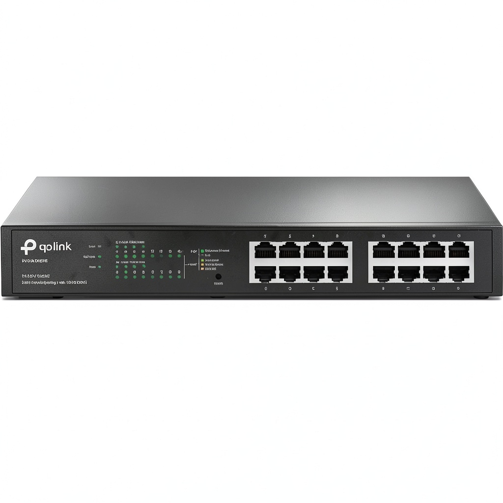 TP-Link TL-SG1016PE switch mounted in a rack setup