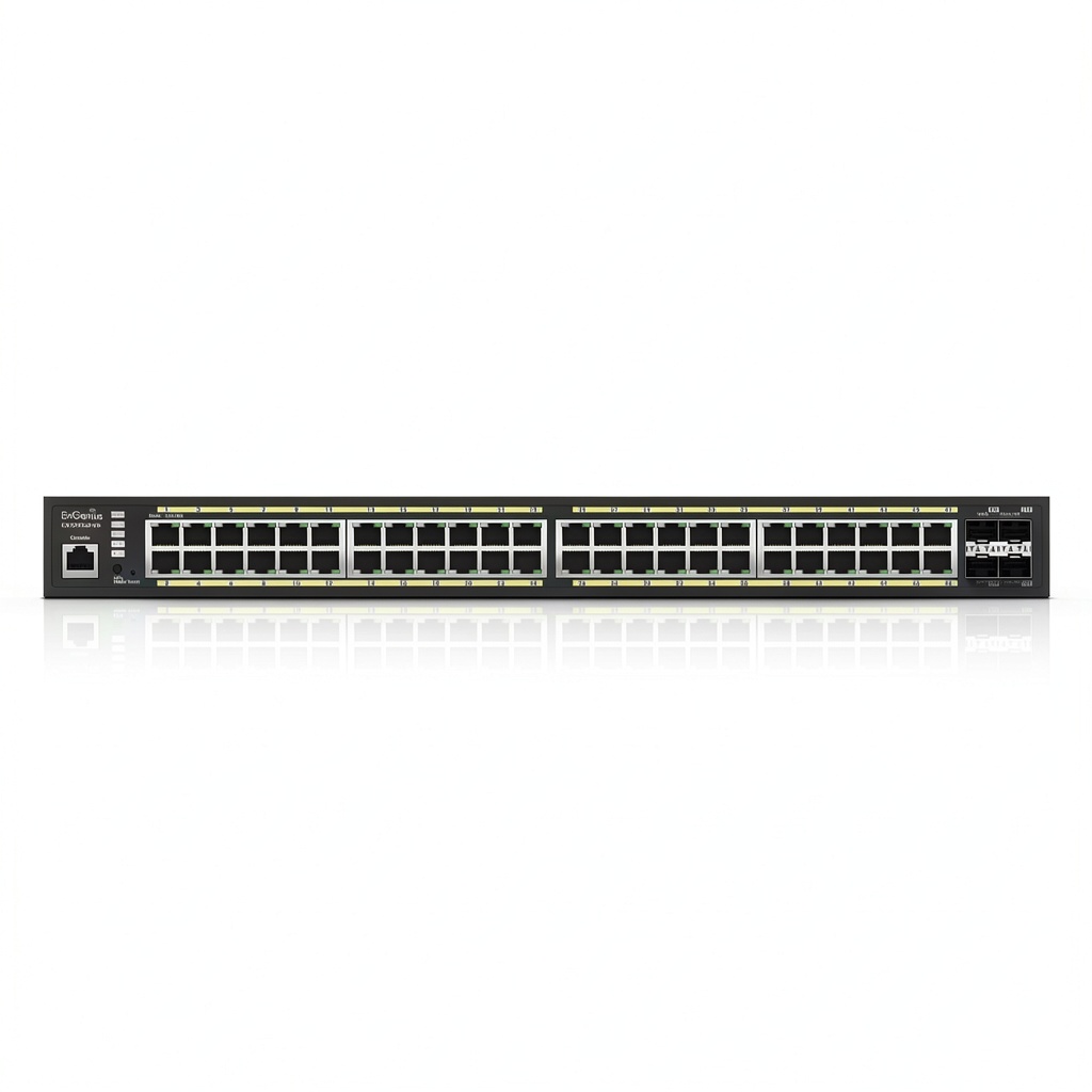 Installing Engenius EWS7952P 48 Port Gigabit PoE Managed Switch on a wooden desk
